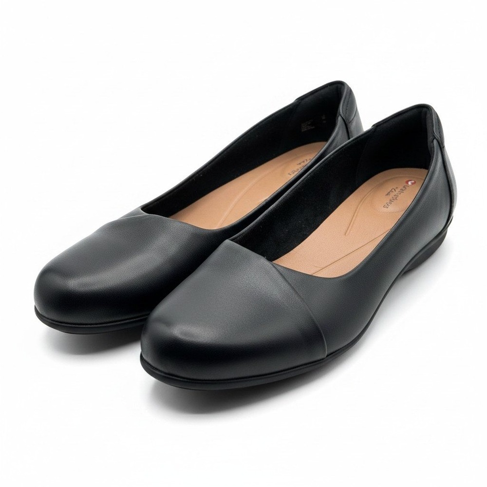 Clarks Unstructured Black Leather Block Heel Pumps Round Toe Shoes Womens Sz 7.5